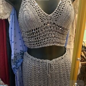 Knit skirt and top set with Swarovski crystals